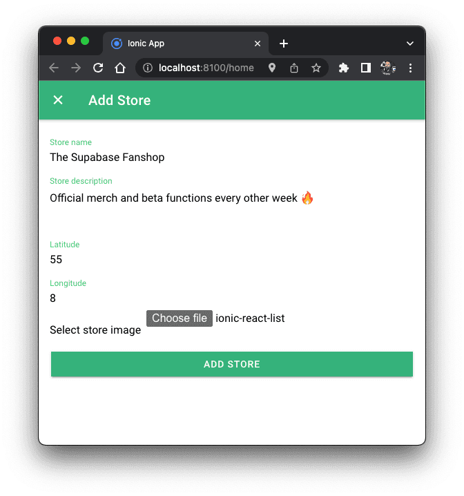 Ionic add store